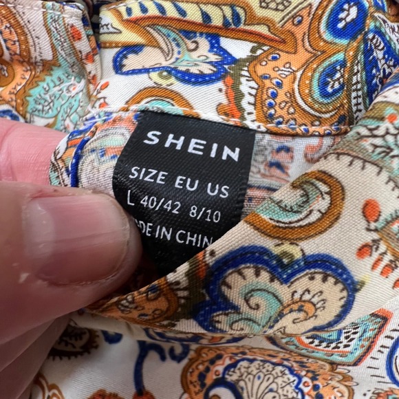 Boho Paisley Mock Neck Mini Dress Long Balloon Sleeve Ruffle Shoulder Babydoll - Picture 9 of 11